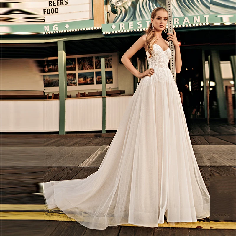 

Пляжное кружевное Тюлевое свадебное платье Thinyfull, богемные Аппликации, свадебные платья-трапеции в стиле кантри, вечерние чное платье принц...