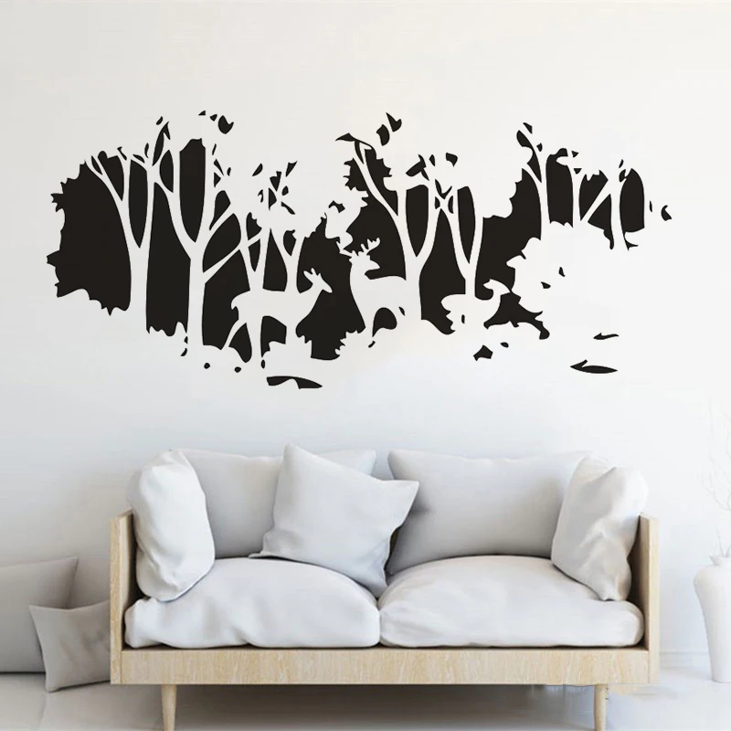 

Силуэт леса стикер на стену деревья с оленями животные виниловые настенные наклейки для дома гостиной натуральный стиль Декор AZ959