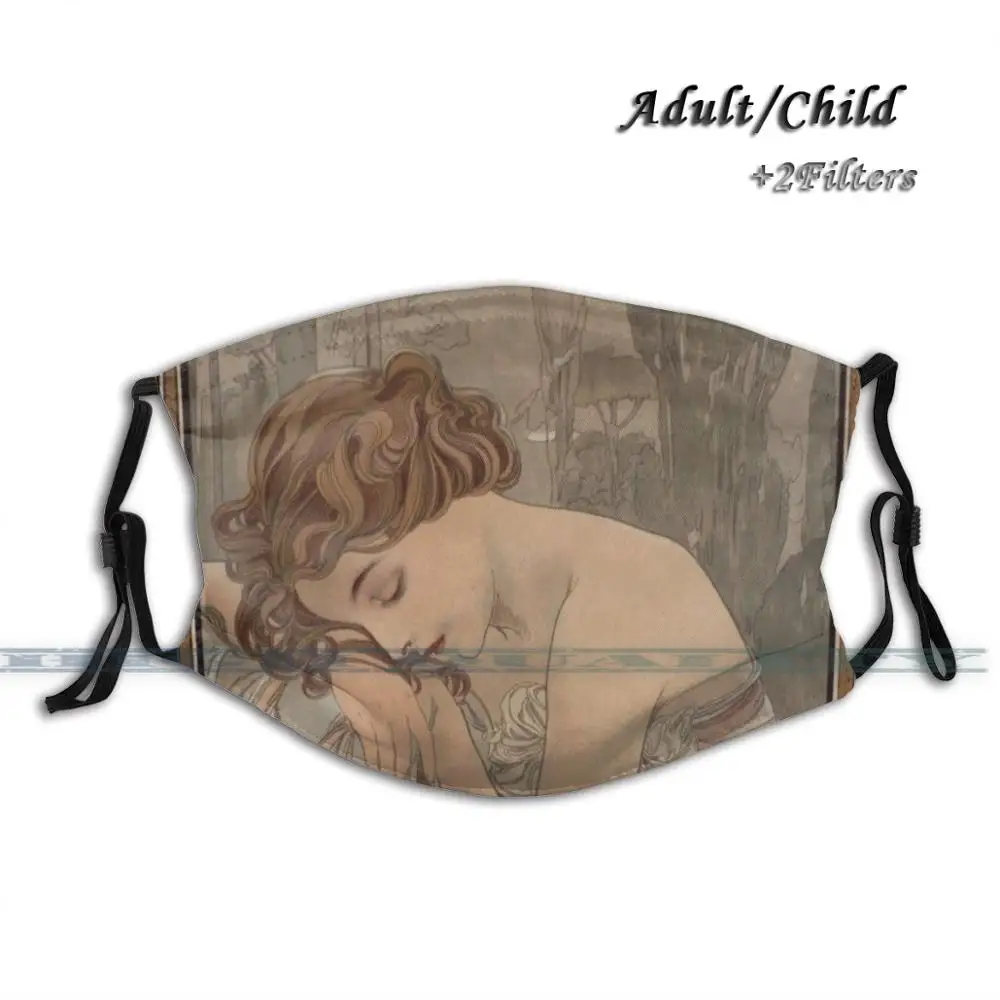 

Mucha - Rêverie Print Reusable Mouth Mask Washable Filter Anti Dust Face Mask Alphonse Mucha Rêverie Maquillage Fille Printemps