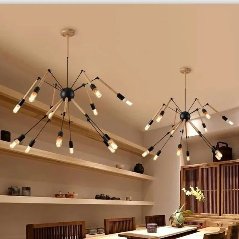 Современные украшения деревянный Потолочный подвесной светильник в виде паука