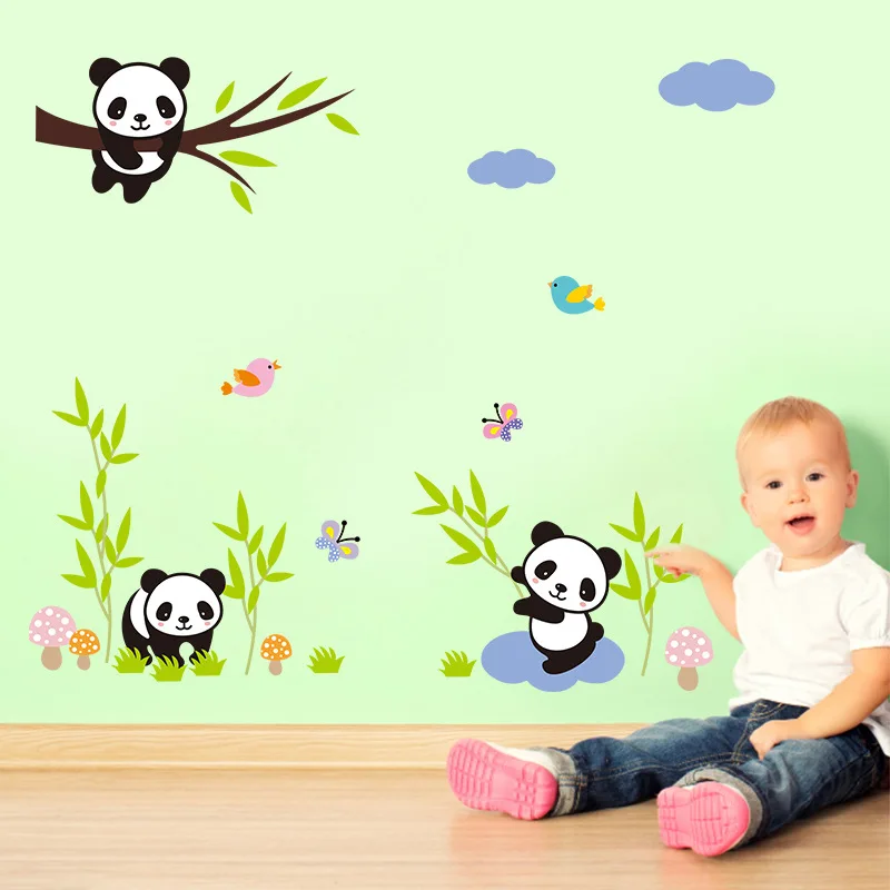 

lovely panda bamboo Guitar Height measure Wall Stickers for kids rooms animals growth chart wall decals switch mural art
