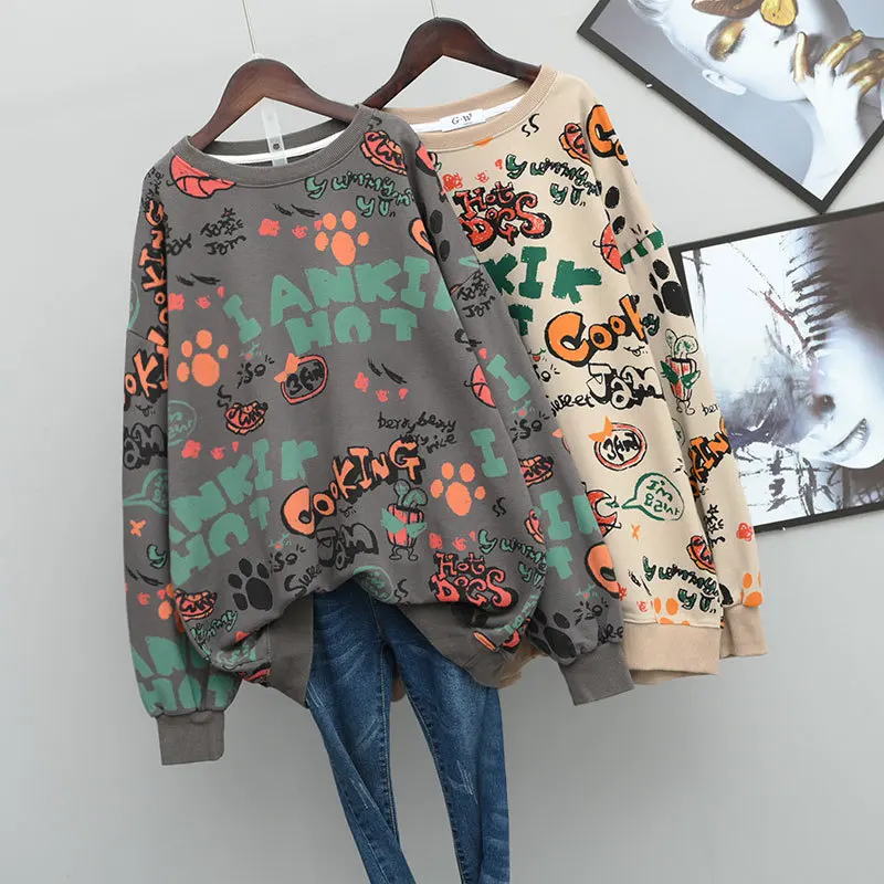 

2022 Spring & Autumn New Korean Loose Thin Personality Graffiti Casual Simple Mid-length Women Hoodies Jacket Tide Free Shipping