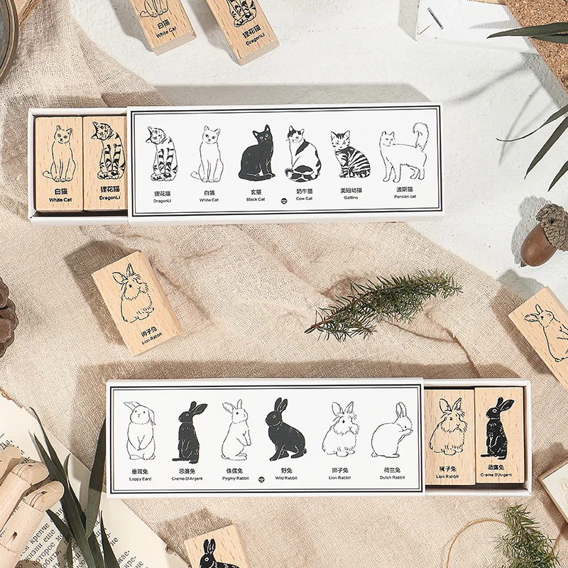 6 PCS/set Animal map DIY wooden rubber cat rabbit stamp set Crafts diy Handmade decal scrapbooking Photo Album | Канцтовары для