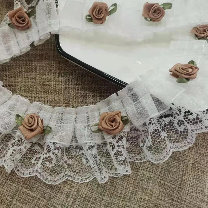 

1Yards Latest Lace Fabric Pleated Guipure Rose Lace Ribbon 4.8cm Many Colors Sky Blue Lace Fabric Sewing Ribbons dentelle LW21