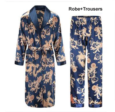Robe set 11 Мужской банный халат, мужские атласные шарфы, пижама с принтом тигра, мужская летняя одежда, мужская атласная пижама, Свободная Домашняя одежда - Цвет: Robe set 11