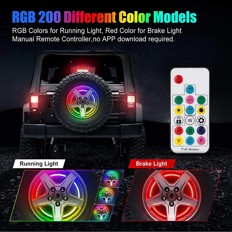 

RGB Spare Tire Brake Light Wheel Light 3Rd Third Brake Light for Jeep Wrangler JK YJ TJ 2007-2018 JL 2018-2020