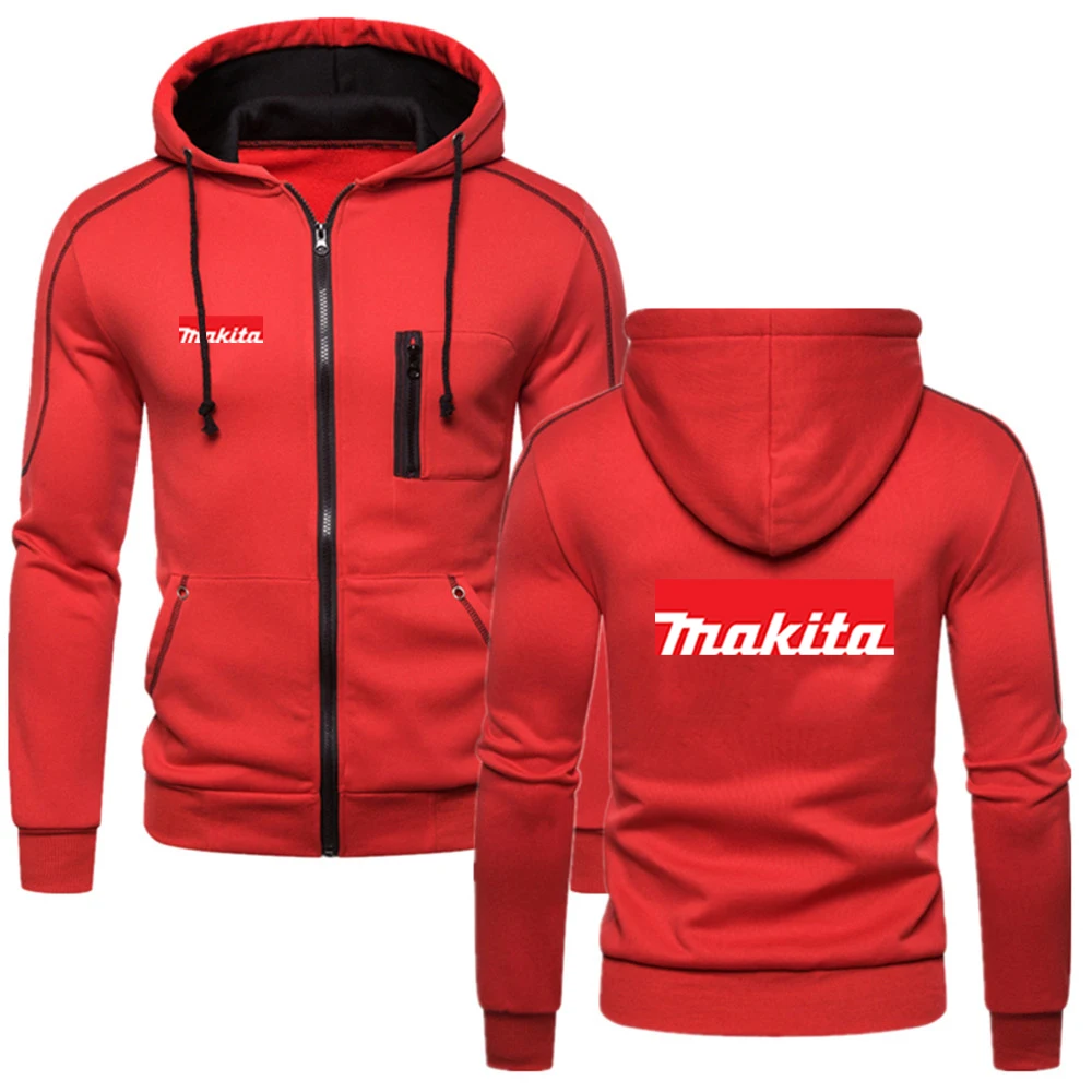 

2021 Makita Fashion Male Comfortable Warm Cotton Zipper Hoodie Fitness Sweatshirts Solid Fleece College Style Men Coat Tops