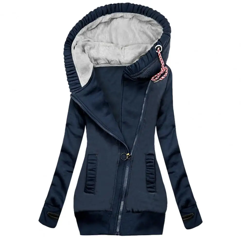 

Coat Women Autumn Winter Long Sleeve Hoodie Coat Zipper Drawstring Hooded Outerwear
