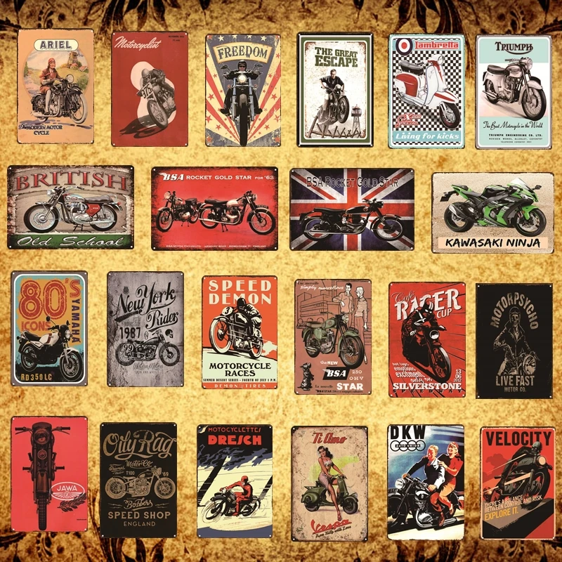 [Luckyaboy] Ретро Мотоцикл металлические жестяные знаки постер винтажный паб для дома