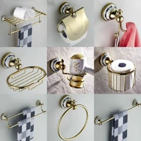polished gold color brass bathroom accessories set bath hardware towel bar soap dish toilet paper holder robe hook mm024