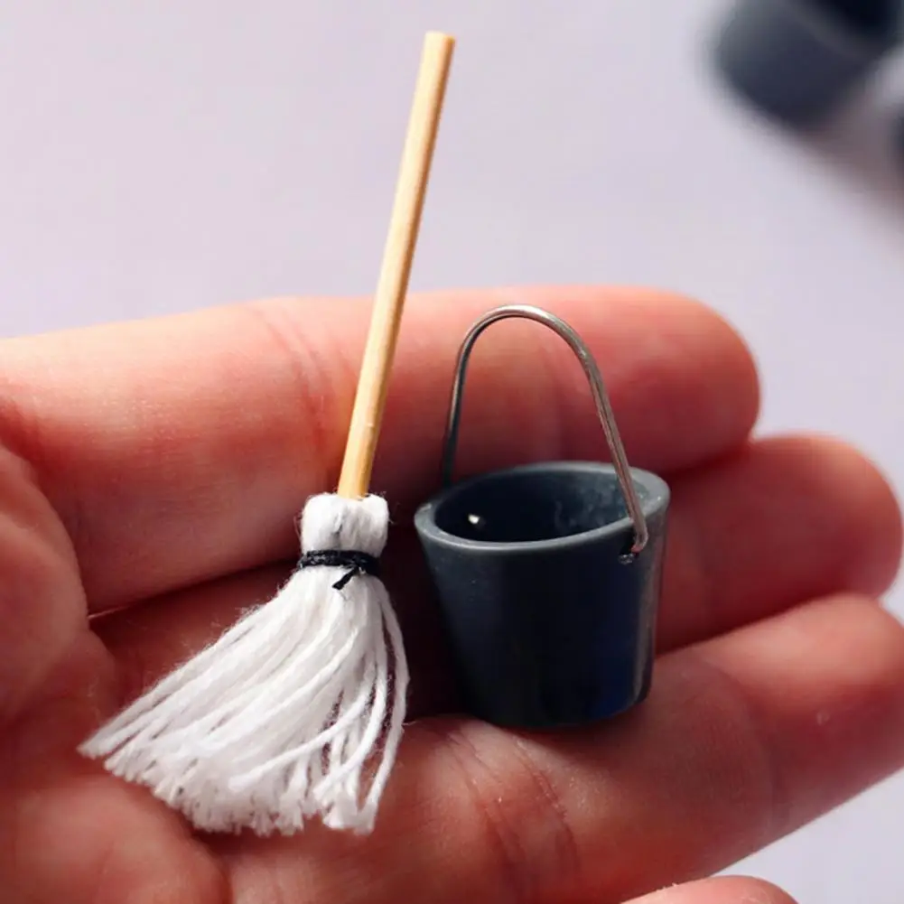 

Dollhouse Bucket Mop Set Miniature Life Simulation Bucket Mop Combination Dollhouse Decoration Accessory Housekeeping Toys 2021