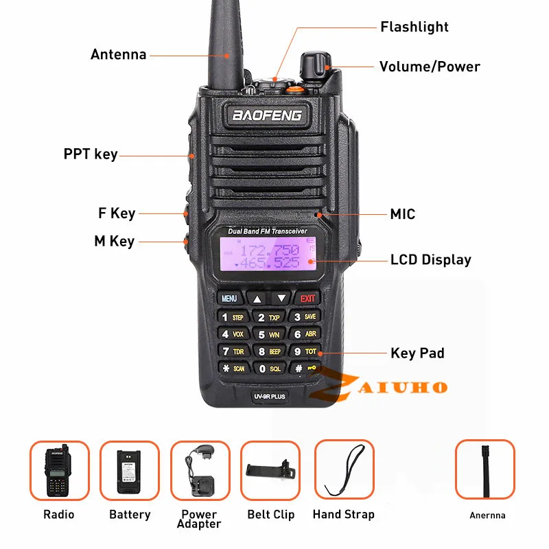 

Baofeng UV-9R Plus 10W IP68 Waterproof Dual Band 136-174/400-520MHz Ham Radio BF-UV9R Walkie Talkie 10KM Range UV 9R Plus