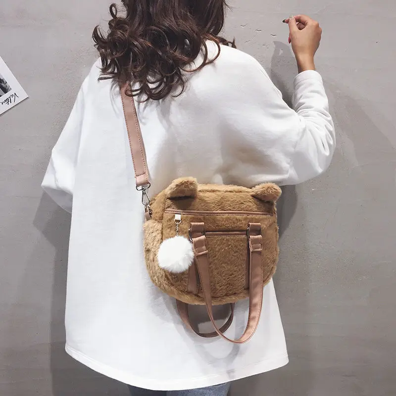 

New plush cat ear shoulder bag in autumn and winter