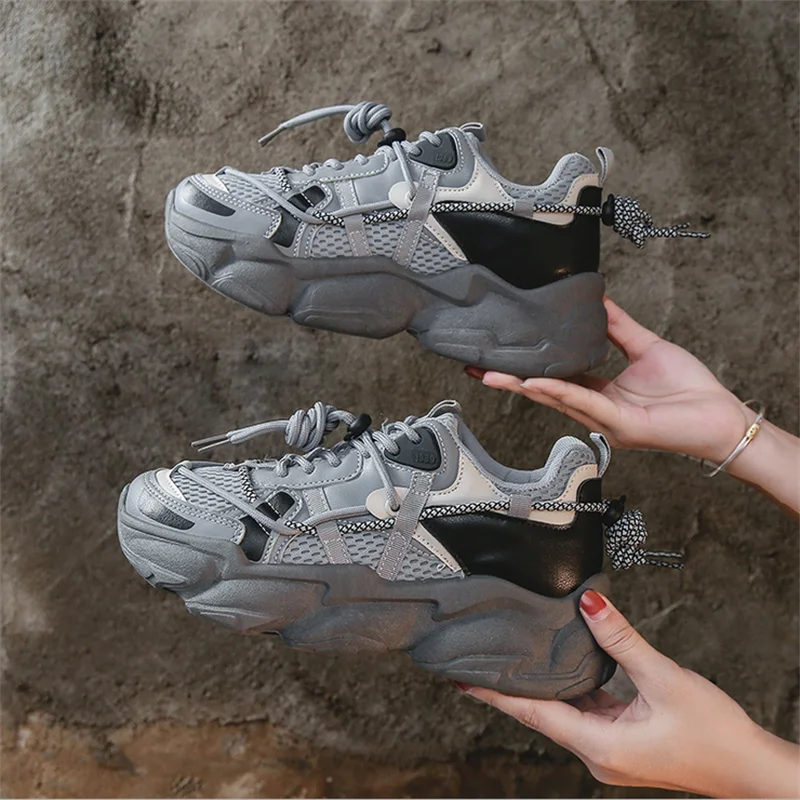 

Кроссовки женские сетчатые, удобные дышащие, на шнуровке, повседневная обувь на платформе, модные весенние, 2021