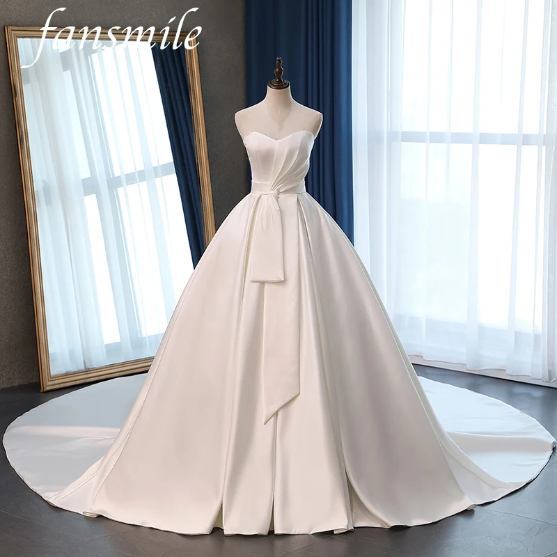 Женское атласное свадебное платье Fansmile элегантное бальное невесты с длинным