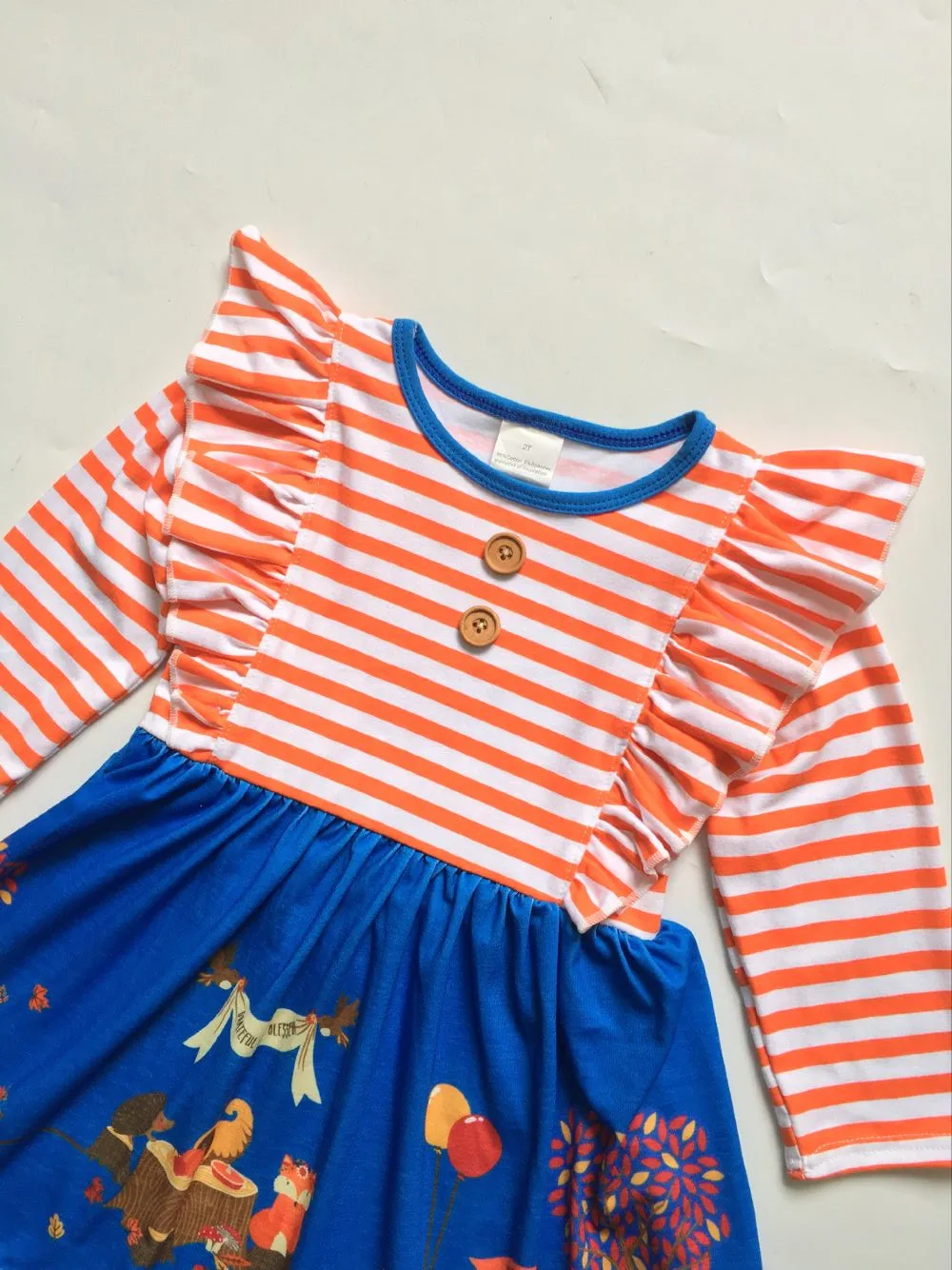 Платье для девочек с длинным рукавом в полоску принтом тыквы