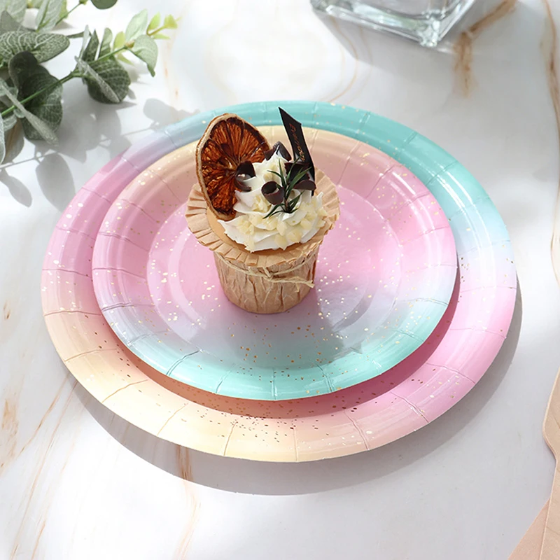 

10pcs Birthday Party Disposable Tableware Set Disposable Paper Plate Straw Cup Rainbow For Wedding Birthday Decoration New