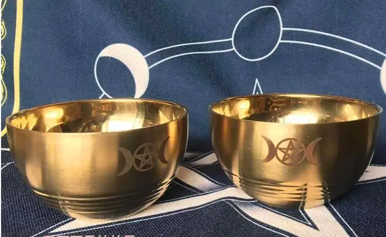 Изысканная миска Wicca для церемоний таро пентаграмма позолота из нержавеющей
