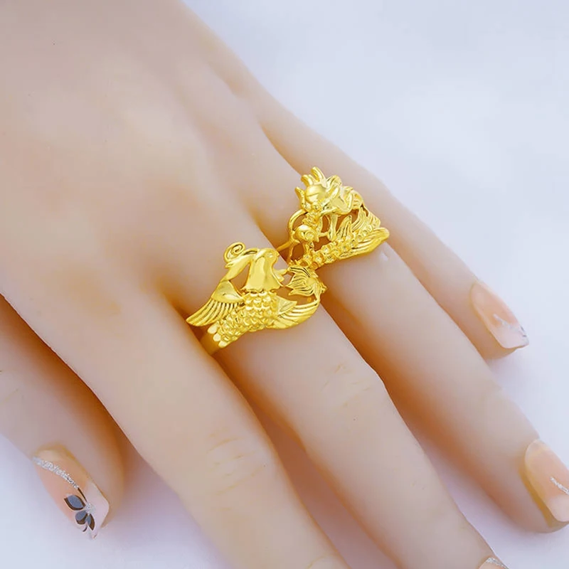 Свадебные кольца с золотым Драконом Фениксом регулируемые ювелирные изделия