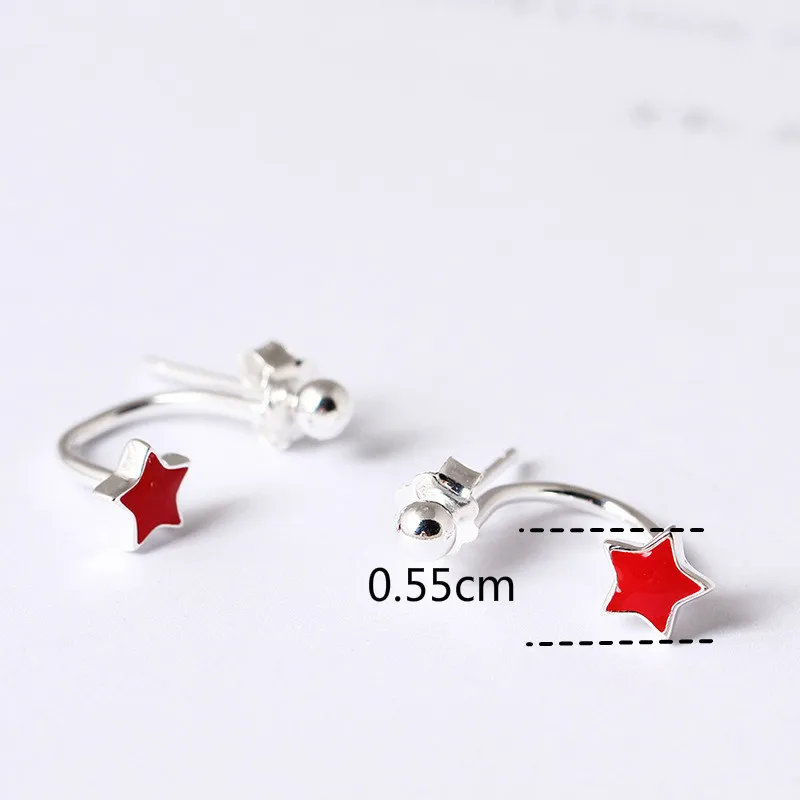 100% 925 пробы серебряные капающие глазури Красная звезда сердце серьги-гвоздики