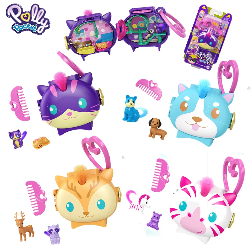 

Original Polly Pocket Mini Animals Pet Connects Polly Treasure Box Toys for Girls Play House Surprise Accessories Children Gifts