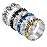 stainless steel rotatable chain mens ring fashion mens and womens punk style jewelry