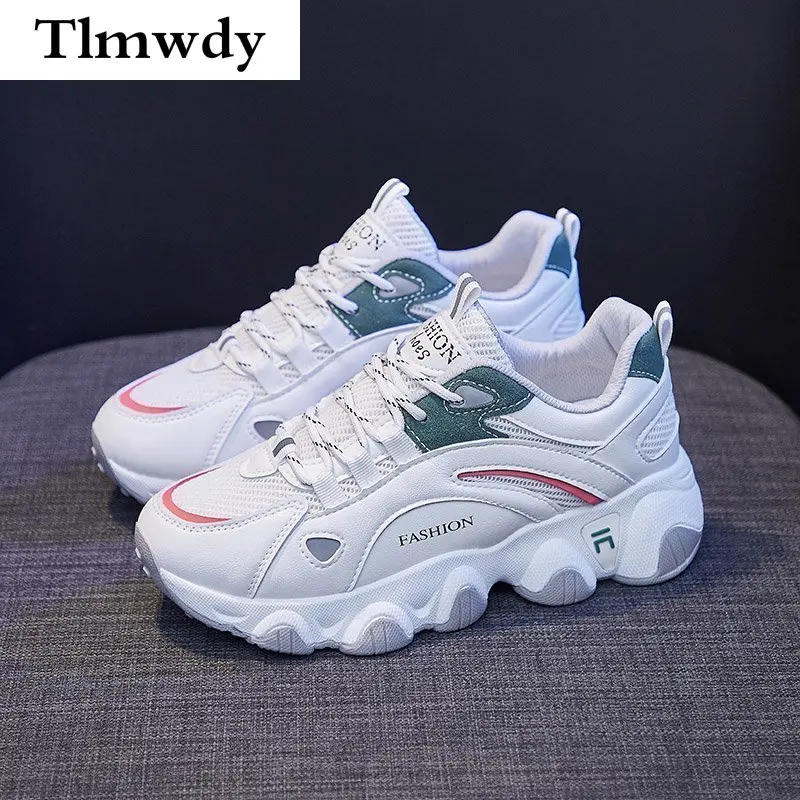 

2021 Woman Mesh Breathable Sneaker Platform Walking Comfort Spring Casual Woman Fashion Color Matching Laces Vulcanized Shoes