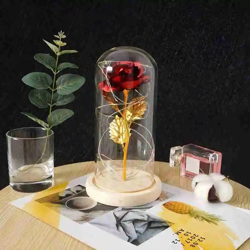 

1Pcs Glass Cover Rose LED Light Beauty The Beast In Christmas Glass New Gift Day Home For Valentines Cover Decor Year C1I7