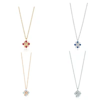 popular s925 sterling silver womens clover necklace fashion original four color inlaid brick luxury design gift for girlfrie