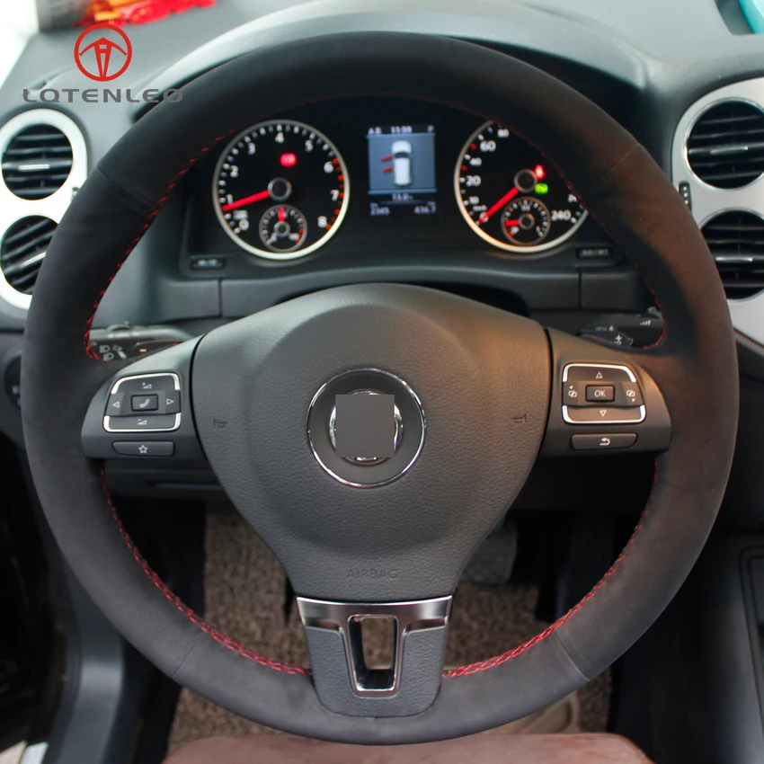 LQTENLEO прошитый вручную чехол рулевого колеса автомобиля из черной замши для Volkswagen