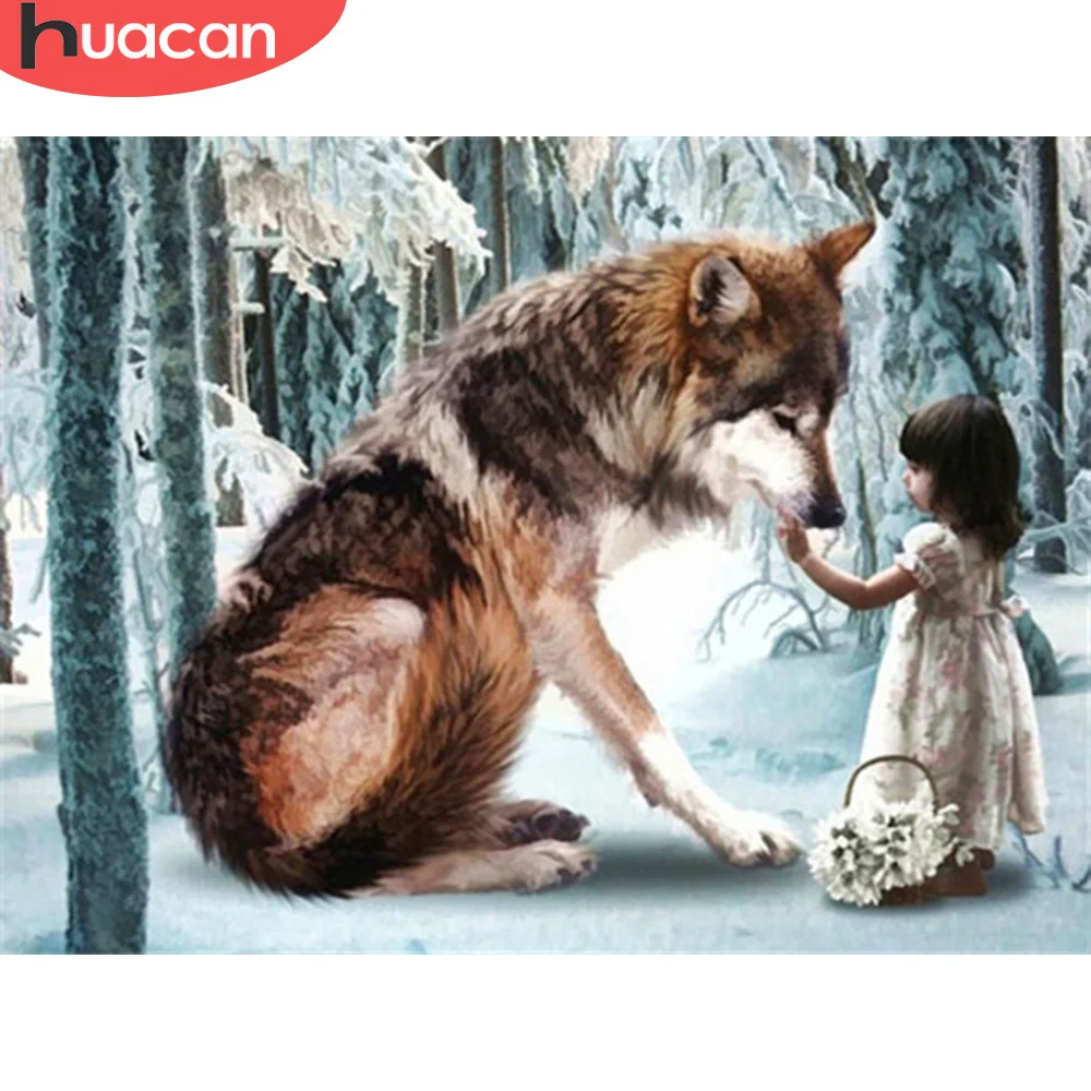 HUACAN алмазная вышивка Волк подарок ручной работы мозаика животные зима картина