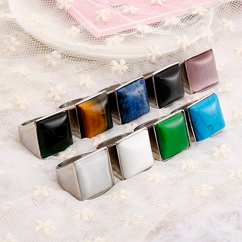 Женское кольцо с натуральным камнем KALEN разноцветное золотого квадрата из