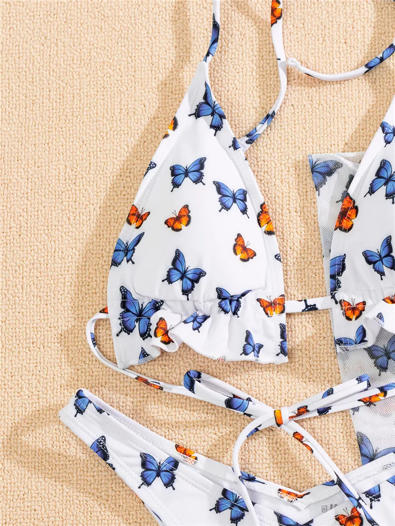 Комплект бикини из 3 предметов купальник с принтом бабочки женский сексуальное