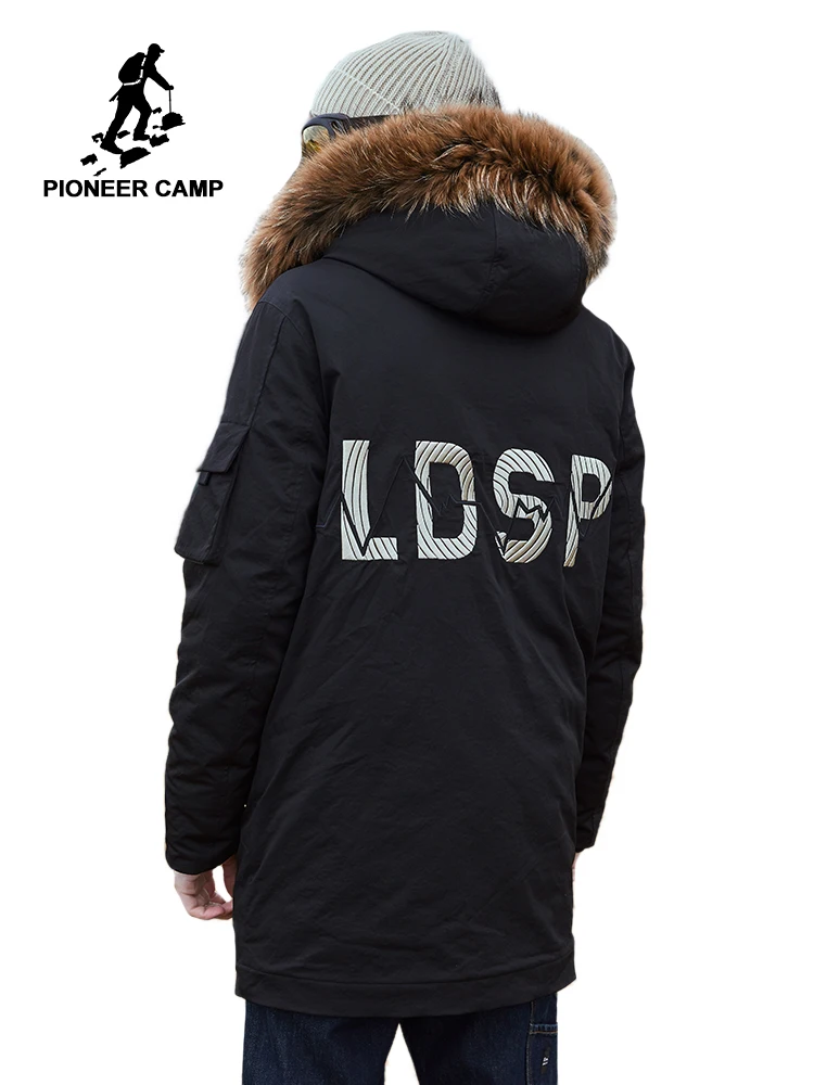 Pioneer Camp новый теплый толстый пуховик для мужчин длинный черный цвет Мода Письмо