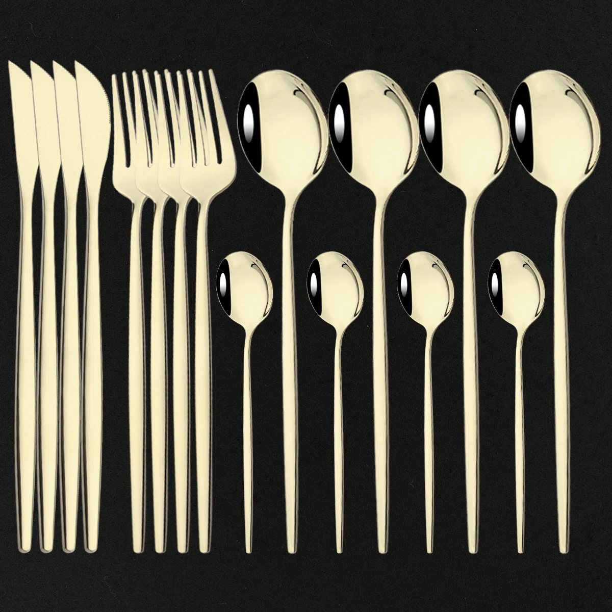 

16Pcs Champagne Dinnerware Cutlery Set Stainless Steel Tableware Gold Dinner Knife Fork Coffee Spoon Flatware Silverware Set
