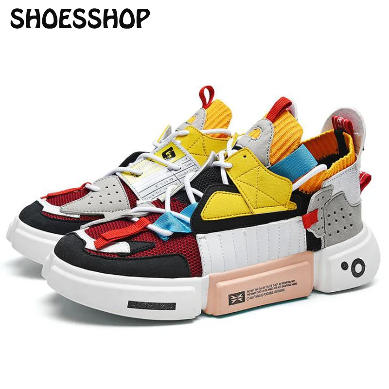 

Кроссовки SHOESSHOP мужские на платформе, дышащие сетчатые, повседневная обувь для тренировок, цветные Прошитые, унисекс