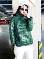 2021 winter glossy bright down parka womens hooded coat zip jacket large size loose winter warm thick parka female jacket