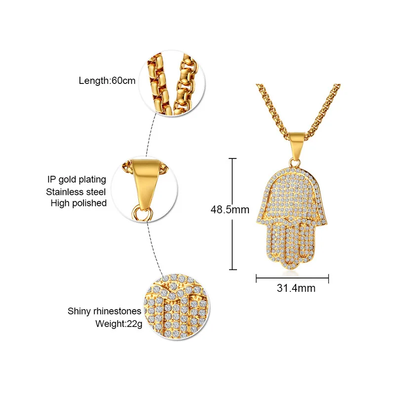 Подвеска-рука Фатимы Мужская колье золотого цвета в стиле хип-хоп удачный амулет