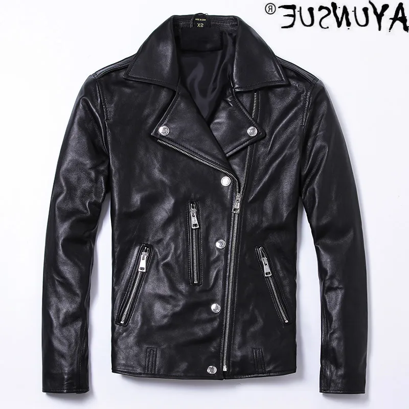 

Men's leather, 100% sheepskin coat, motorcycle skirt, 6-2021, kj4715,