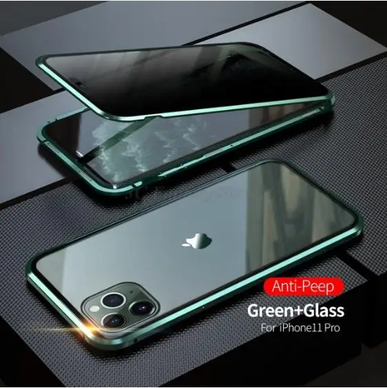 green Анти-пип конфиденциальности Магнитный стеклянный чехол для телефона для iPhone 11 Pro Max двухсторонний антишпионский чехол для iPhone 7 8 Plus X XS XR - Цвет: green
