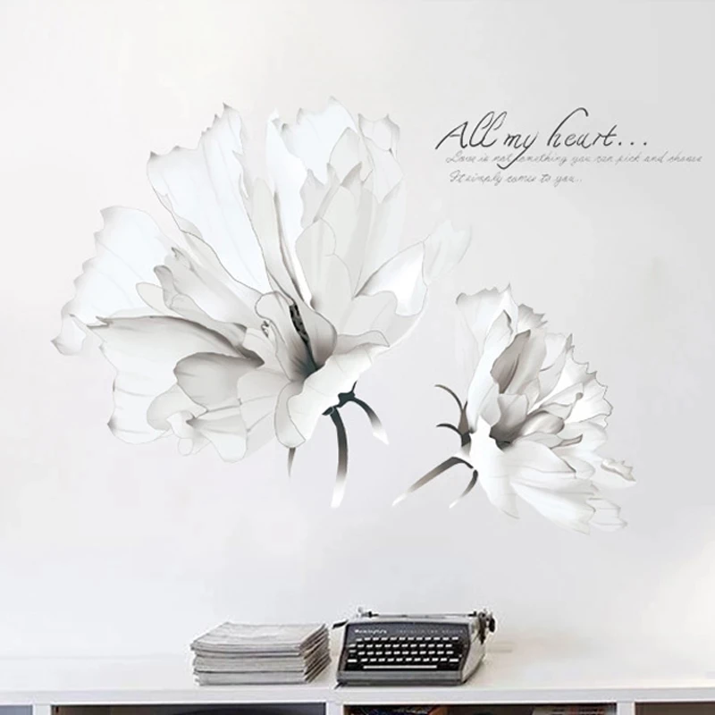 

White Flower Art Wall Stickers Sofa TV Background Decals Aesthetic Poster Kids Room Living Room Decor Waterproof Vinyl Murals