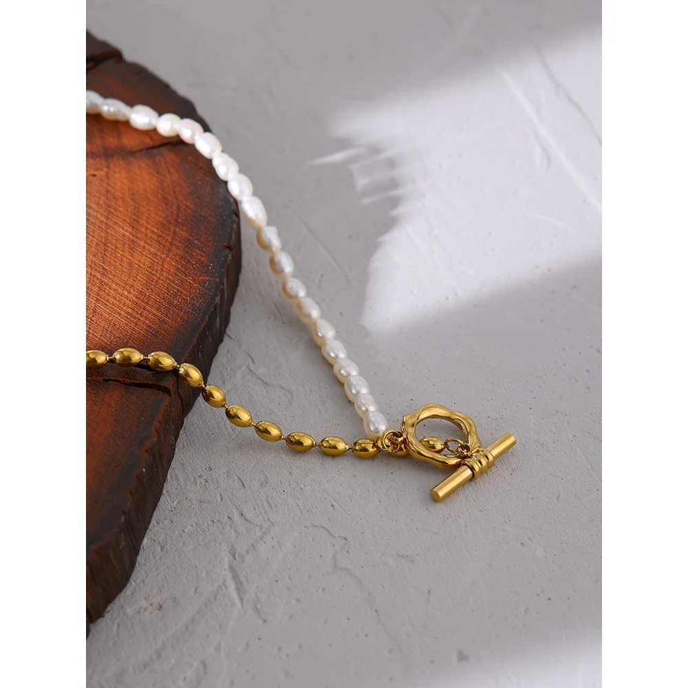 Роскошное ожерелье Yhpup из натурального жемчуга цепочка нержавеющей стали