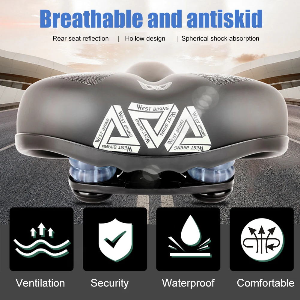 

Thickened Hollowed Soft Reflective PU Leather Bicycle Saddle Non Slip Cycling Accessories Memory Foam Wide Bike Seat Waterproof