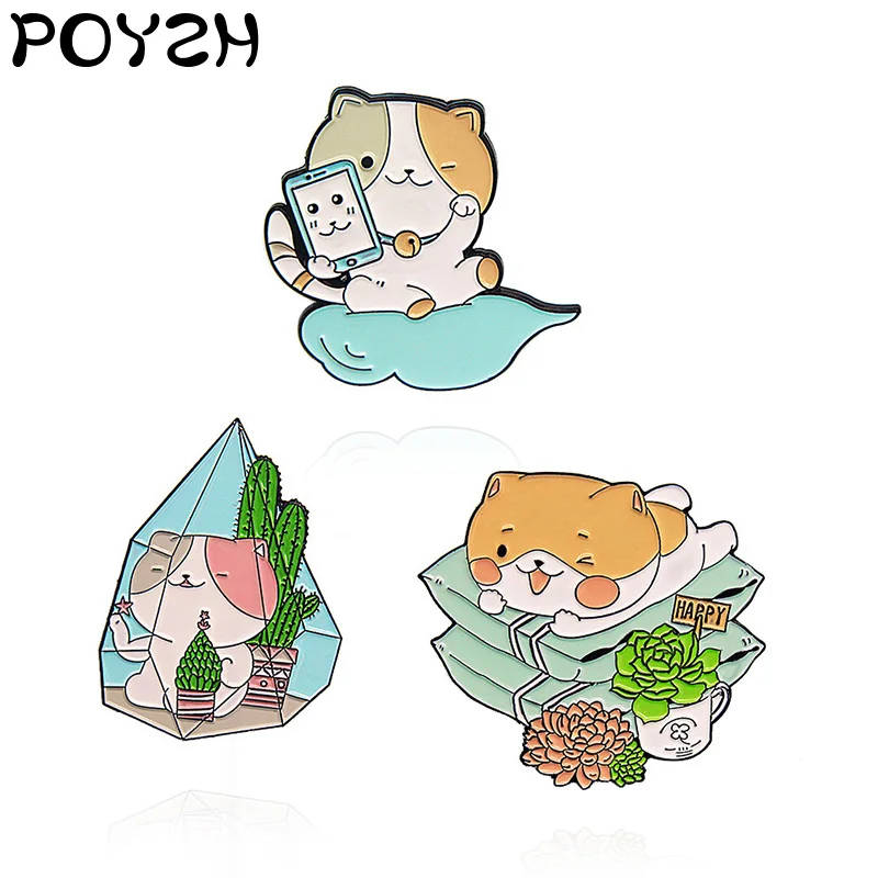 Эмалированная брошь в форме кошки с большой головой значок на лацкан счастливого