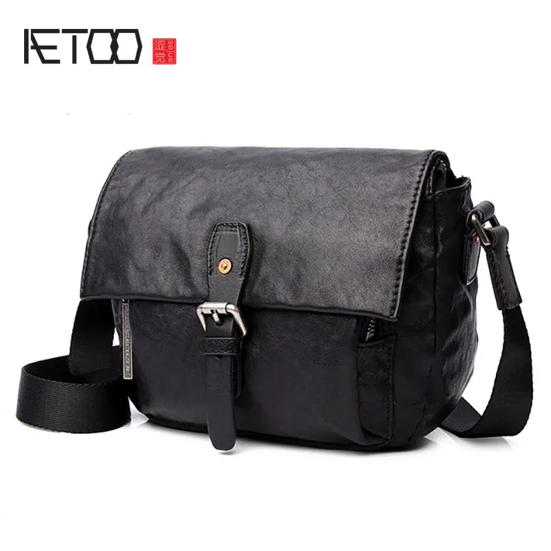 

AETOO Men's shoulder bags, carry-on small leather bags, large-capacity casual messenger bags, trendy leather bags