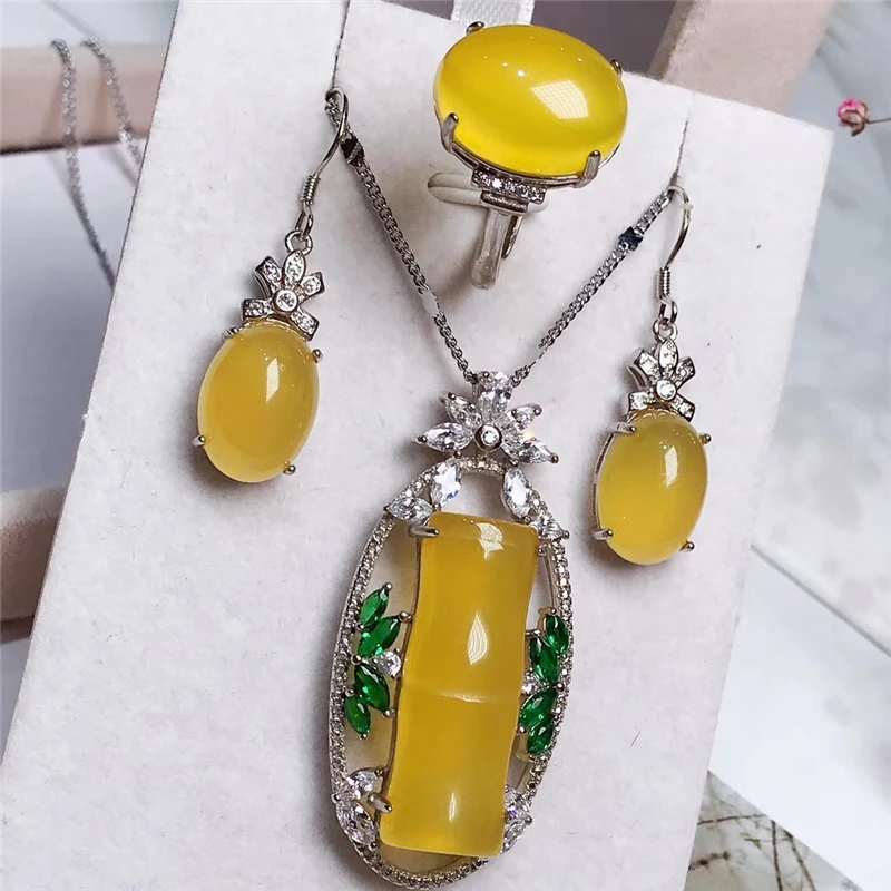 

Jadery Natural Yellow Topaz Jade Jewelry Sets For Women Classic 925 Sterling Silver Necklace/Earrings/Ring Fine Jewelry 2019 New