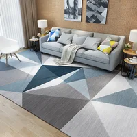 Modern Grey And Blue Geometric Pattern Area Rug  Living Room Large Carpets Bedroom Study Bedside Area Rug Sofa Chair Floor Mat