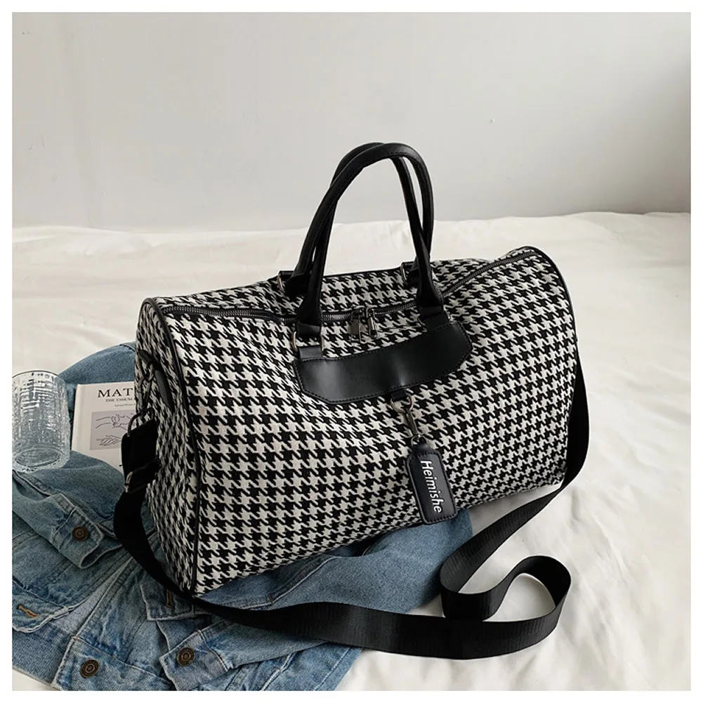 GNWXY Large Capacity Travel Bag Women Luggage Shoulder Handbag Fashion Foreign Flavor Plaid Gym Bag Lightweight Men Duffel Bags