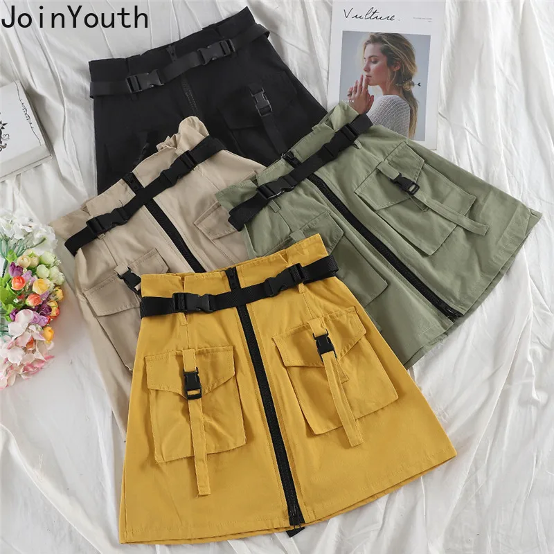 Женские однотонные шорты карго JoinYouth с высокой талией на молнии летние модные