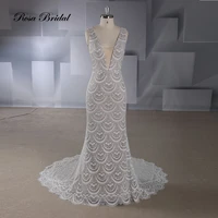 rosabridal mermaid wedding dress modern style deep v neckline bridal gown lace wedding dress